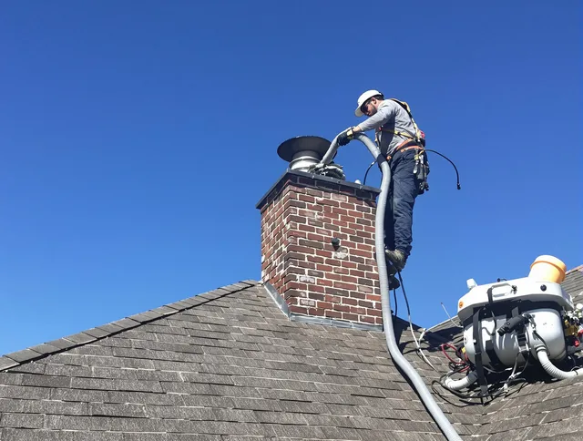 Dedicated Wallingford Center Chimney Sweep team member cleaning a chimney in Wallingford Center, CT